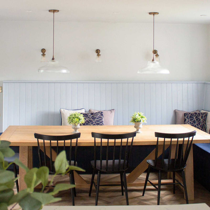 Mono Prismatic Pendant Light 40cm with vintage prismatic glass shade for warm task lighting