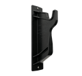 Murphy Door® black wall-mounted ladder holder with hook design, featuring safety warnings embossed on the durable plastic surface.