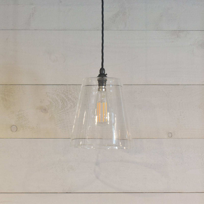 Newbury Large Clear Glass Shade pendant light with tapered clear glass shade and adjustable cord for warm, versatile home lighting