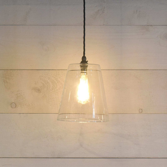 Newbury Large Clear Glass Shade pendant light with adjustable cord and clear tapered glass design