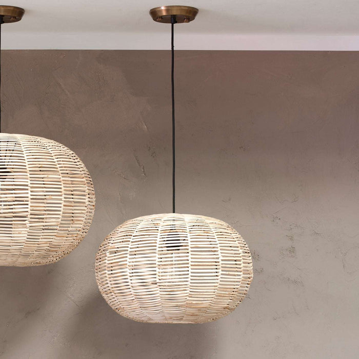 Nkuku Noko Wicker small round pendant light with natural woven wicker globe design
