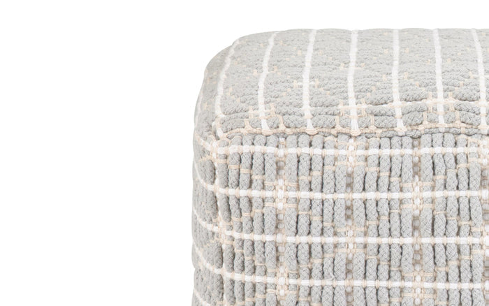 Light Blue and White | Noreen 18 in Wide Square Pouf