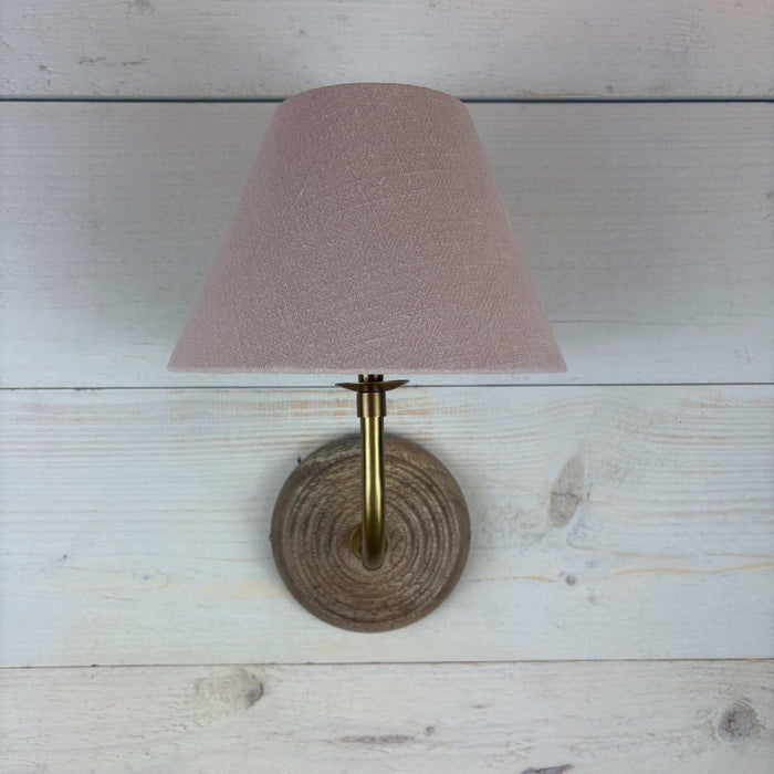 Plaster Pink Fabric Shade Wall Light With Wooden Base