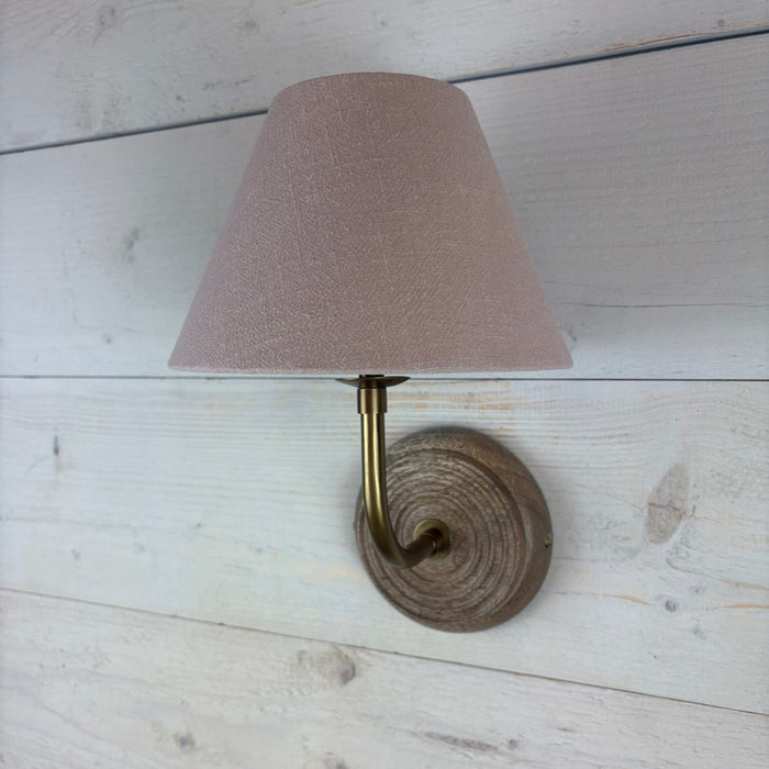Plaster Pink Fabric Shade Wall Light With Wooden Base