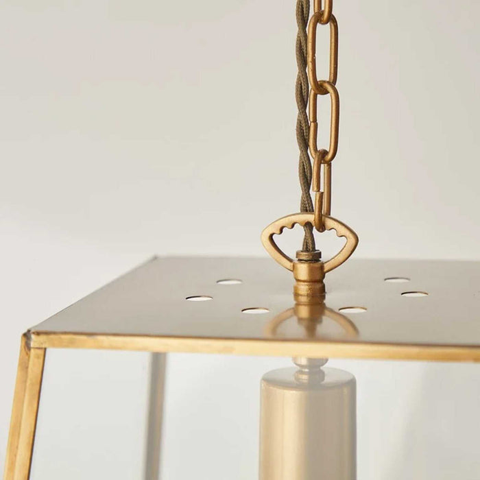 Large Luxor Lantern Pendant Light with clear glass panels and antique brass frame