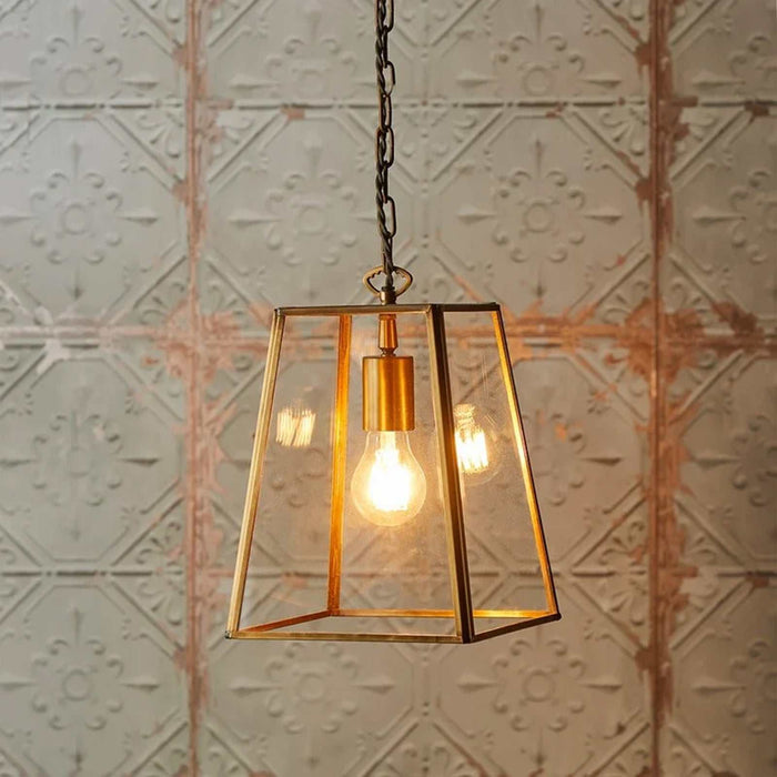 Pooky Luxor Lantern Pendant Light medium clear glass brass frame hanging ceiling light