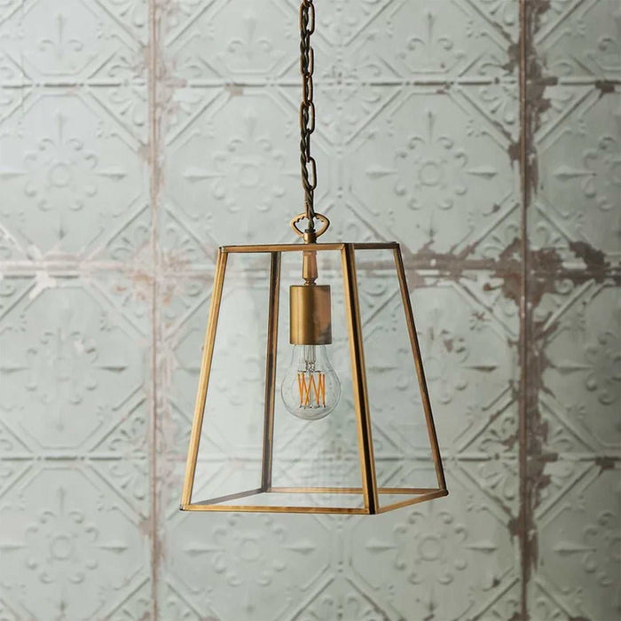 Pooky Luxor Lantern Pendant Light medium clear glass brass frame hanging ceiling light