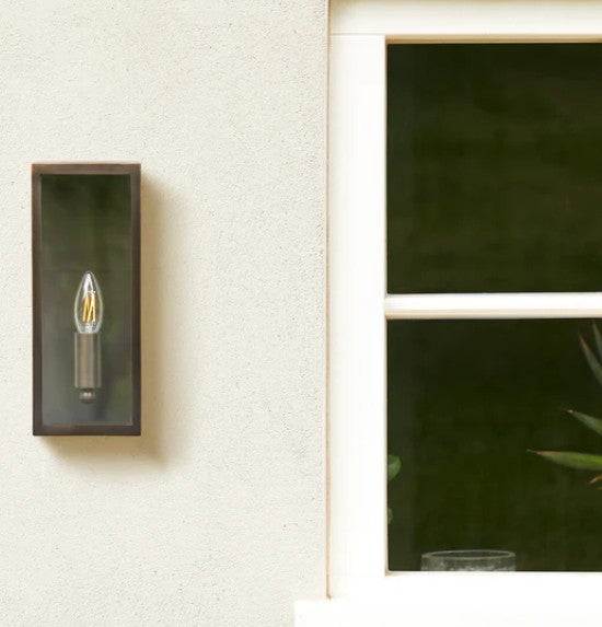Orford Long and Thin exterior wall light in bronze with slim LED design and IP44 rating for outdoor use