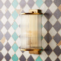 Pooky Roddy Wall Light with 20 clear glass rods in semi-circular Art Deco design, available in Nickel or Brass finishes.