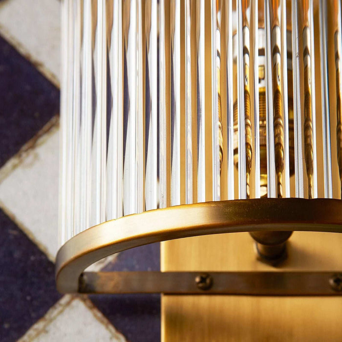 Pooky Roddy Wall Light with 20 clear glass rods in nickel finish and Art Deco design