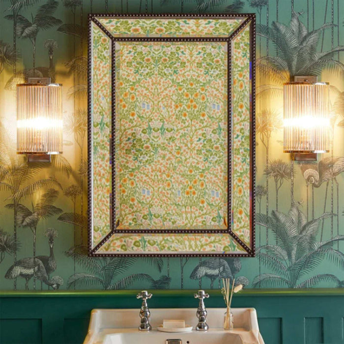 Pooky Roddy Wall Light with 20 glass rods in nickel finish, Art Deco design, ambient bathroom-safe lighting