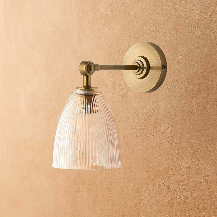 Tiny Qilin Bathroom Wall Light with prismatic glass shade and antique brass finish