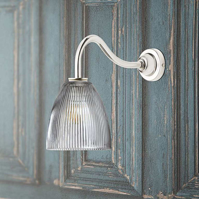 Pooky Tiny Qilin Bathroom Wall Light with swan neck and prismatic glass shade for stylish, glare-free bathroom lighting