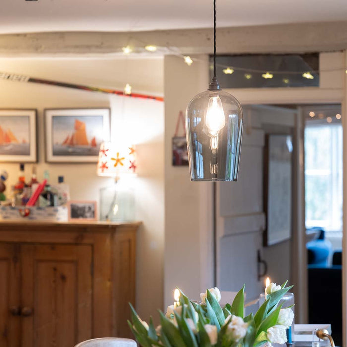 Royal Smoked Glass Shade Pendant Light with adjustable flex for elegant kitchen and living room lighting