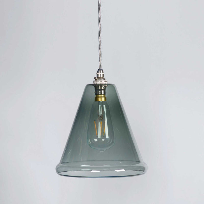 Medium Rye smoked glass pendant light with adjustable flex length in modern kitchen setting
