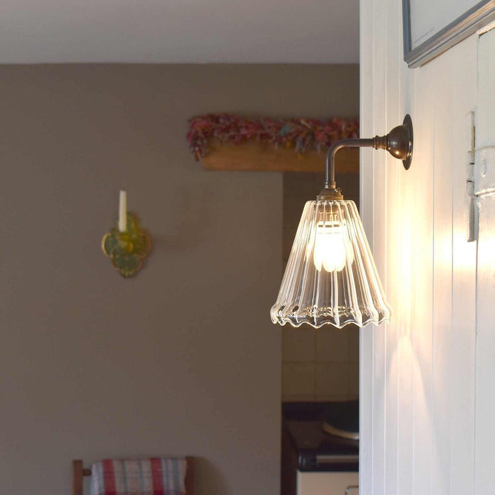 Rye Ribbed Glass small ribbed glass shade wall light with warm diffused glow