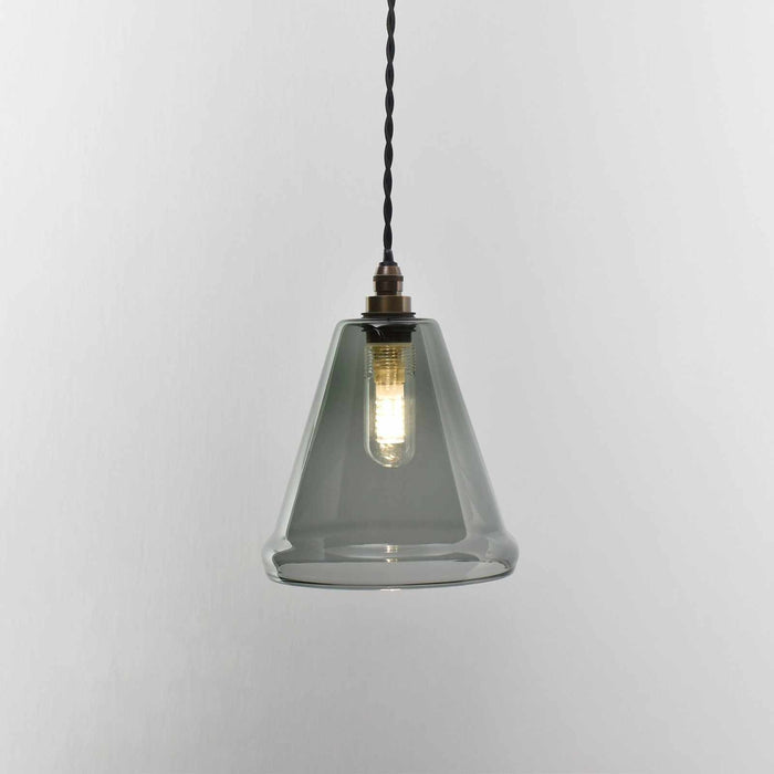 Rye Small Smoked Glass Shade bathroom pendant light with handblown smoked glass shade and minimalist design