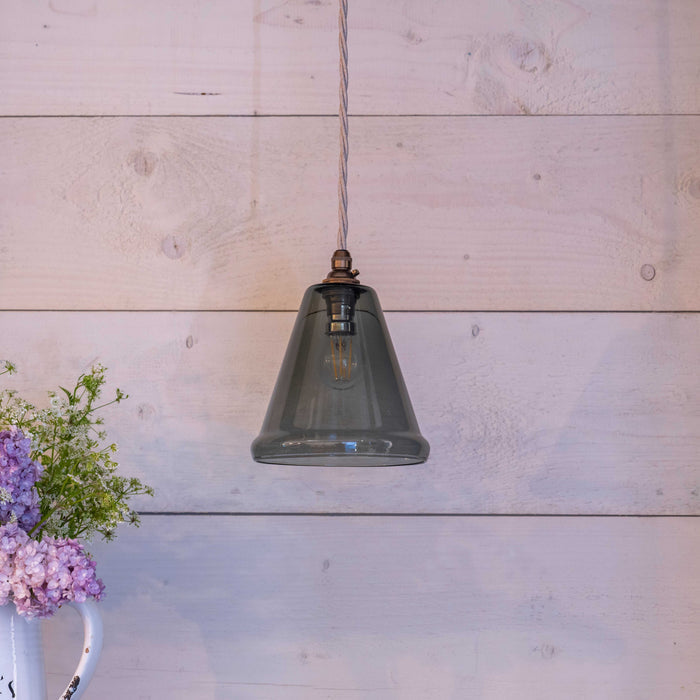 Rye Small Smoked Glass pendant light with hand-blown smoked glass shade for stylish compact lighting