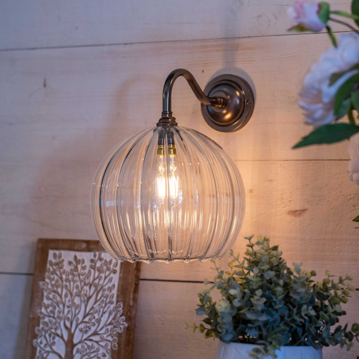 Soho Large Ribbed Glass Shade wall light with ribbed glass shade and brass finish for elegant home decor