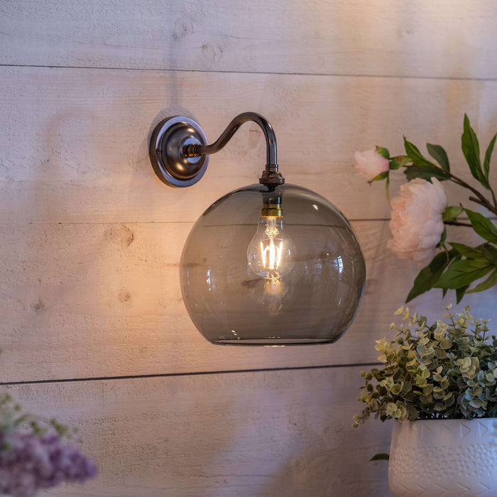Soho Large Smoked Glass Shade Wall Light with elegant smoked glass and brass finishes
