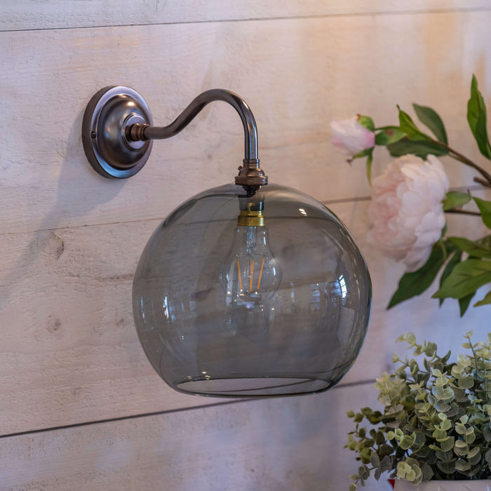Soho Large Smoked Glass wall light with handcrafted smoked glass shade and brass finish