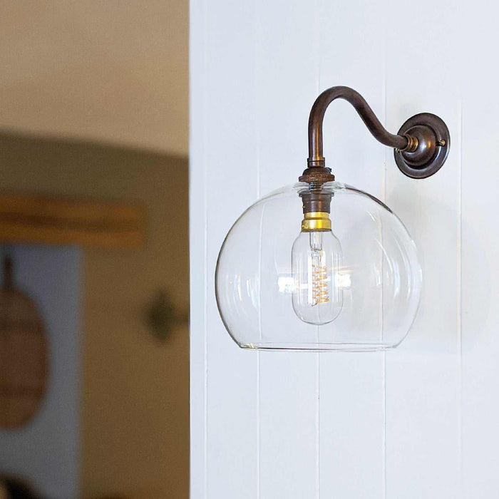 Soho Seconds Medium Clear Glass Shade Wall Light with clear glass globe and minimalist design