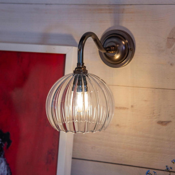 Soho Small Ribbed Glass shade wall light with ribbed glass and brass finishes