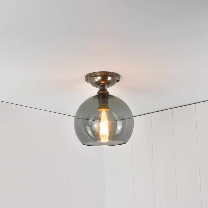 Soho Small Smoked Glass Shade flush ceiling light with handcrafted British smoked glass and compact design