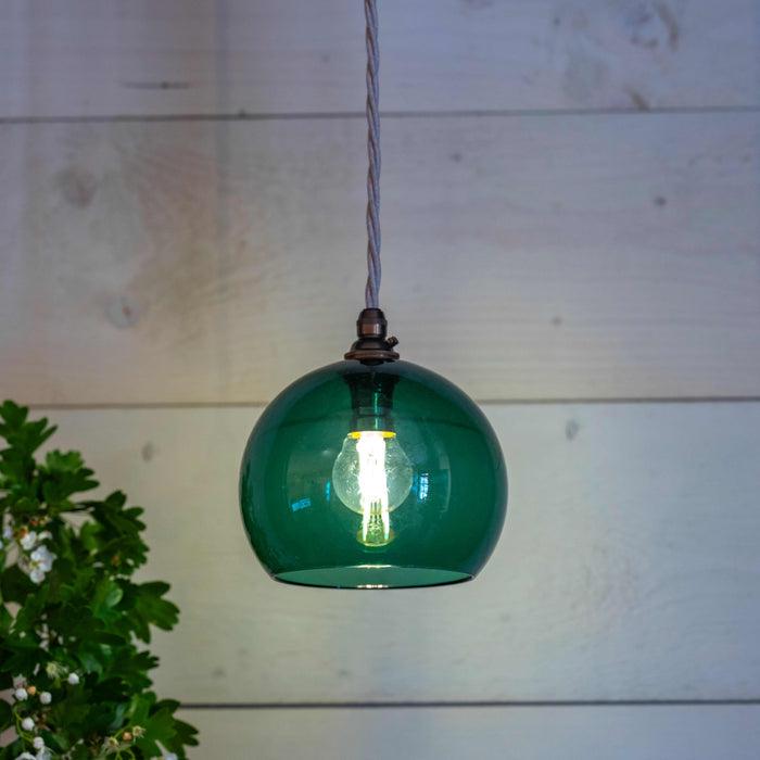 Soho Small Teal Glass Shade hand-blown pendant light for small spaces