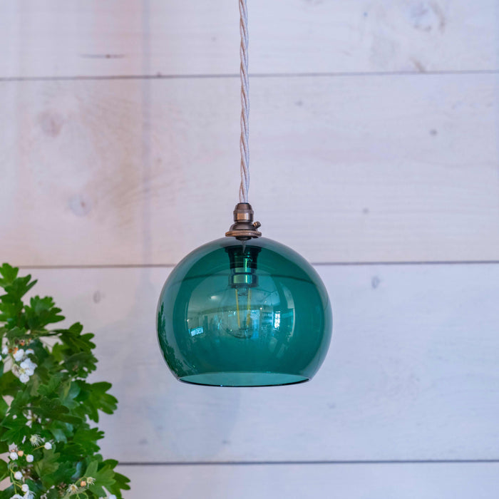 Soho Small Teal Glass Shade pendant light hand-blown UK handcrafted compact globe fixture