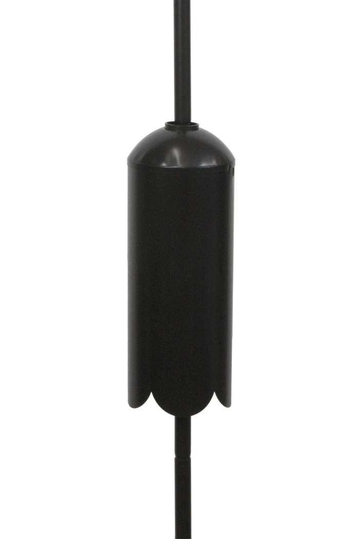 Black powder coated steel squirrel baffle on a 1 inch pole