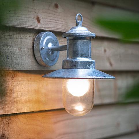 St Ives Outdoor Ships Light hot-dipped galvanised steel weatherproof wall light with vintage glass shade