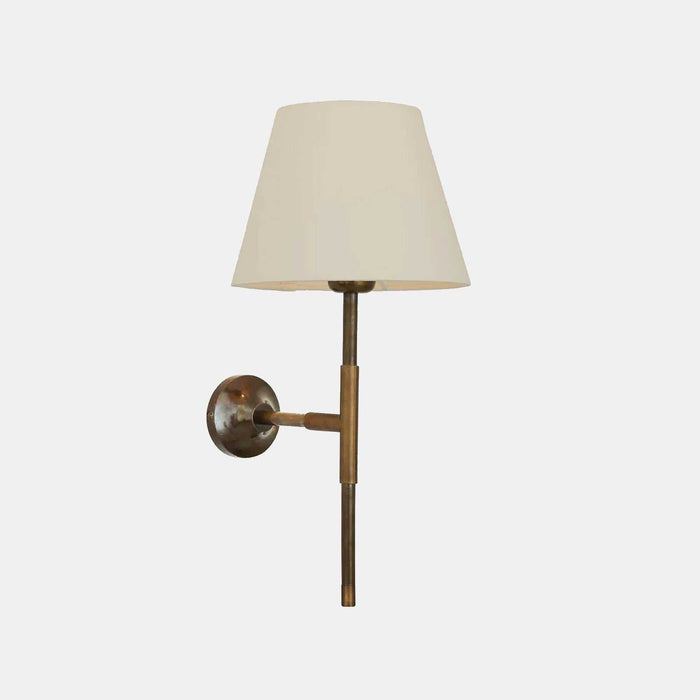 Tenby Brass Wall Light with 20cm empire fabric lampshade in black, cream, pale grey, and white for elegant home lighting