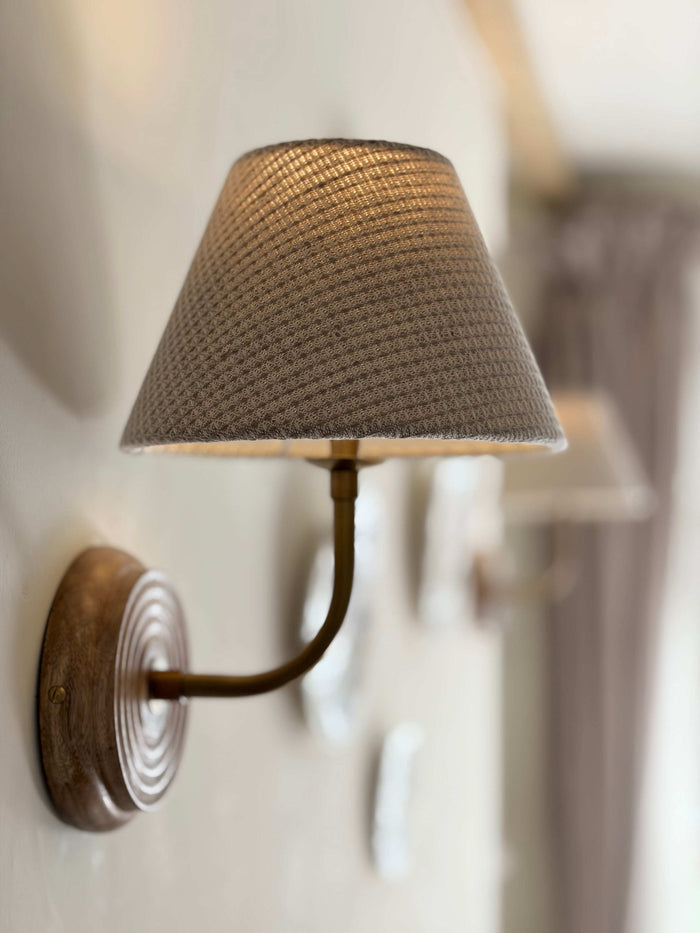 Waffle Fabric Shade Wall Light With Wooden Base
