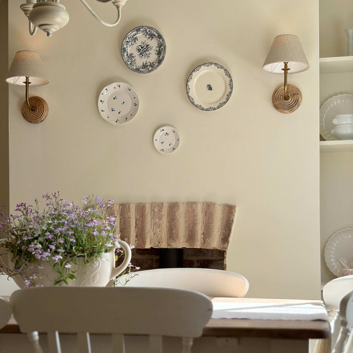 Waffle Fabric Shade Wall Light With Wooden Base