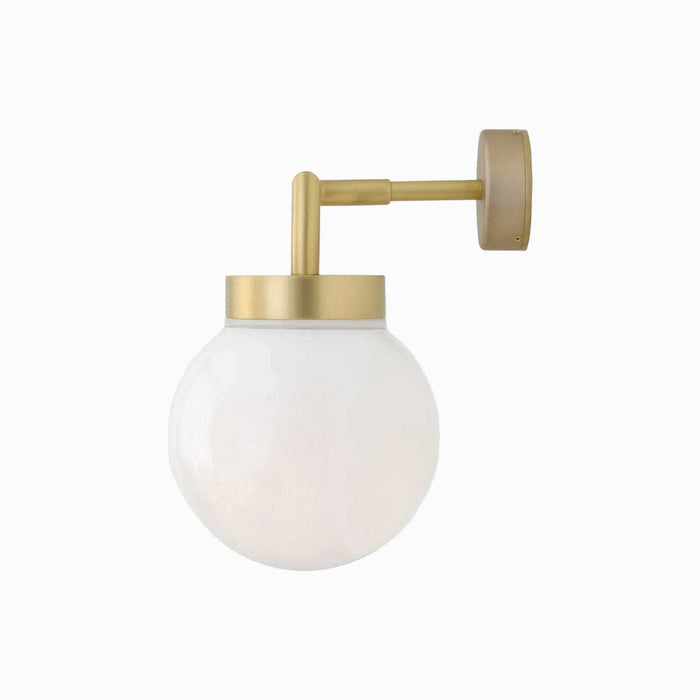 Jordan White Glass Bathroom Wall Light with sleek white glass globe and IP65 rating for moisture-prone bathroom areas