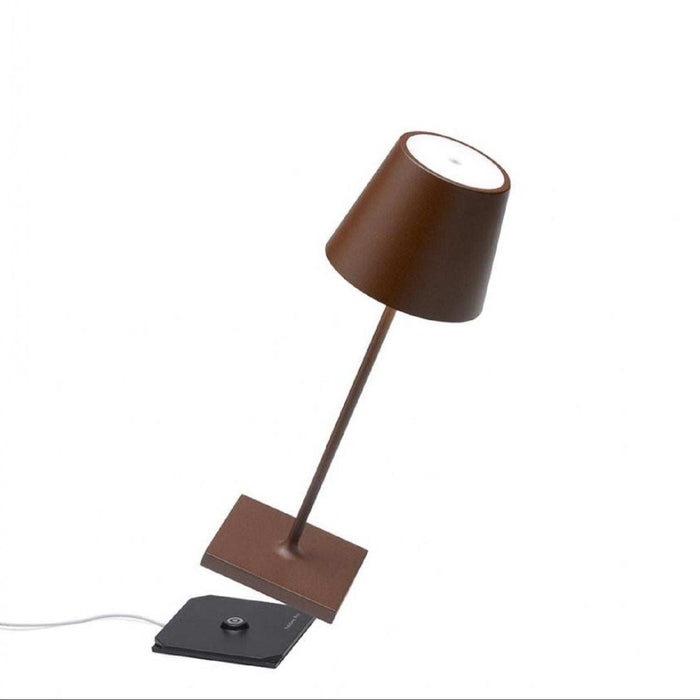Zafferano Poldina Mini rechargeable rust table lamp with waterproof outdoor design