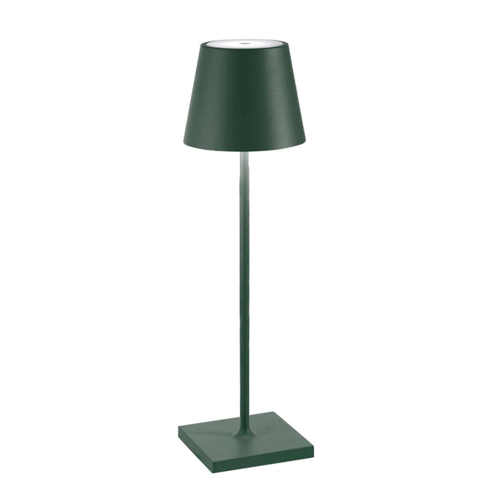 Zafferano Poldina Pro dark green rechargeable table lamp with sleek modern design and IP65 waterproof rating
