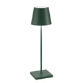 Zafferano Poldina Pro dark green rechargeable table lamp with sleek modern design and IP65 waterproof rating