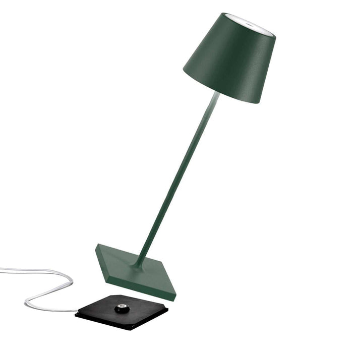 Zafferano Poldina Pro rechargeable dark green table lamp with modern design and IP65 waterproof rating
